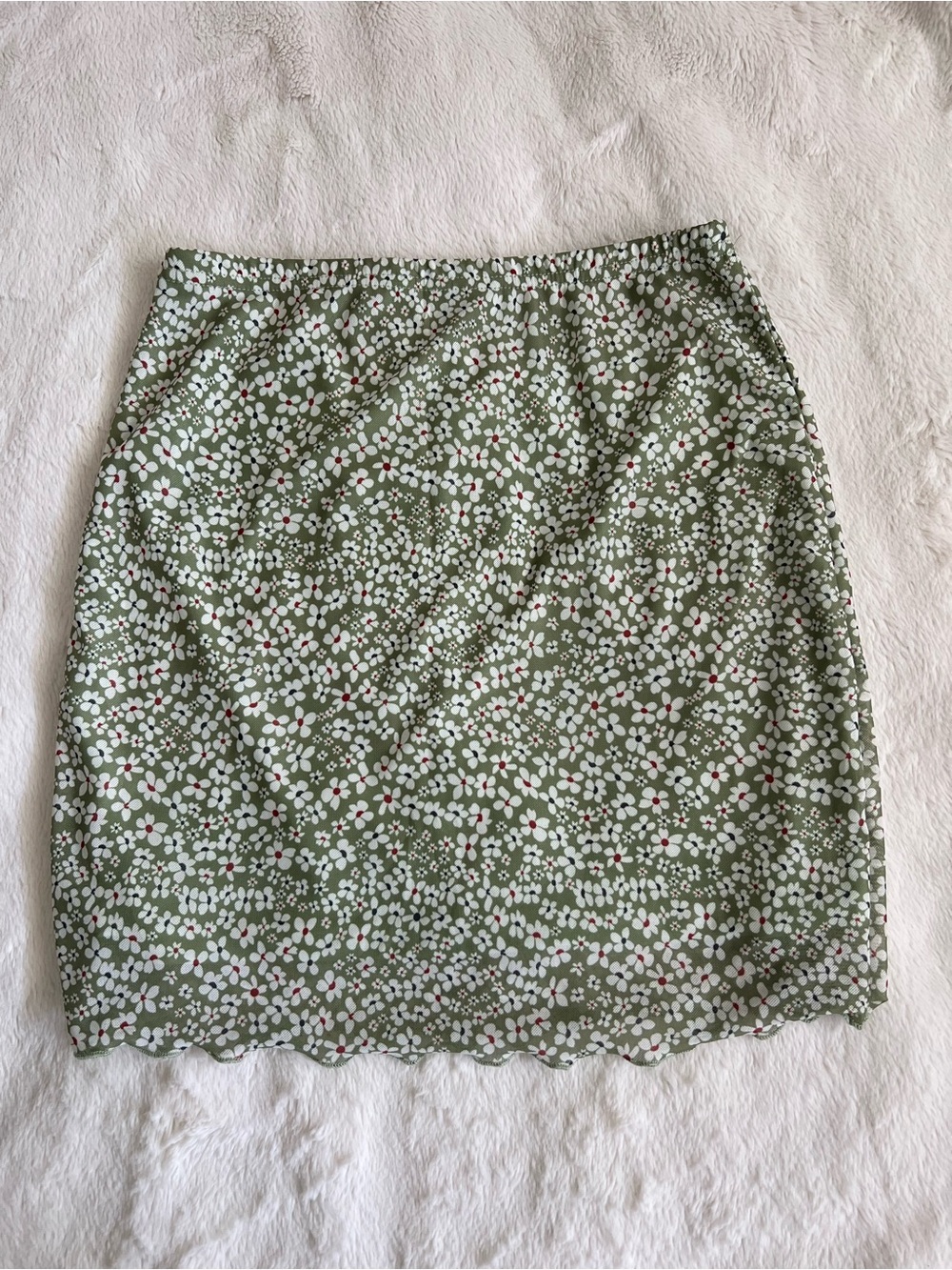 SHEIN Olive Green Mini Skirt with White Floral design
